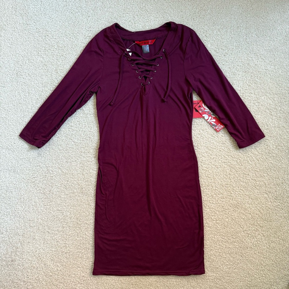 NWT hot kiss burgundy lace up mini dress